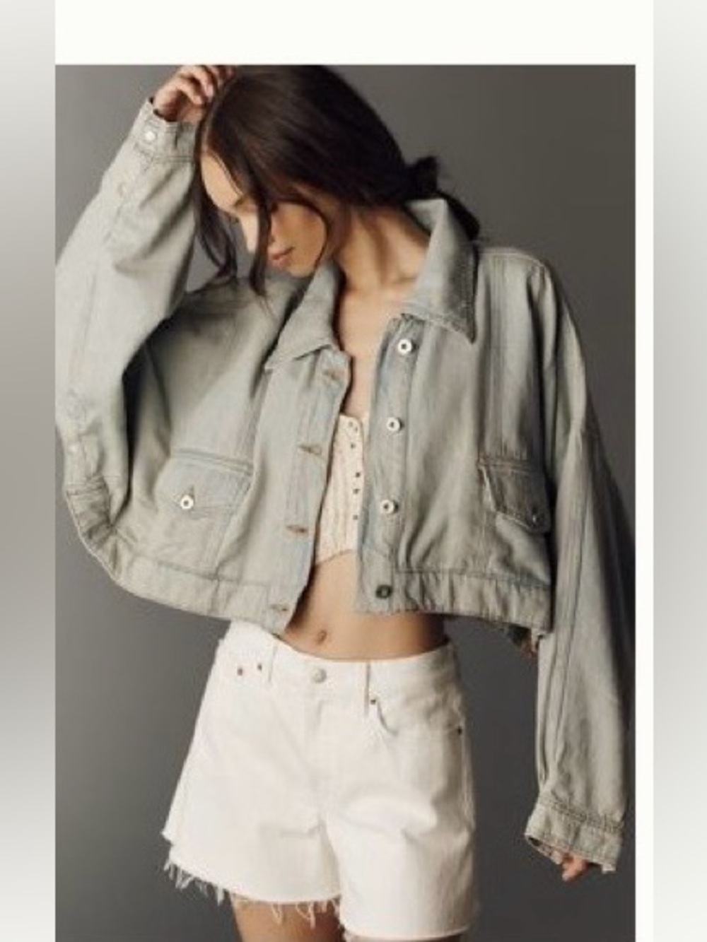 Anthropologie Light Gray Cropped Jean Jacket